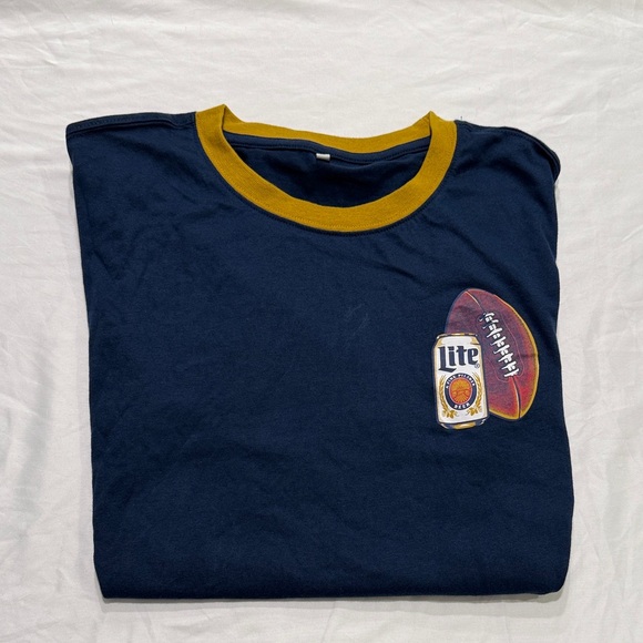 Miller Lite Other - Miller Lite Football Navy Blue T-Shirt with Mustard Yellow Neck Trim